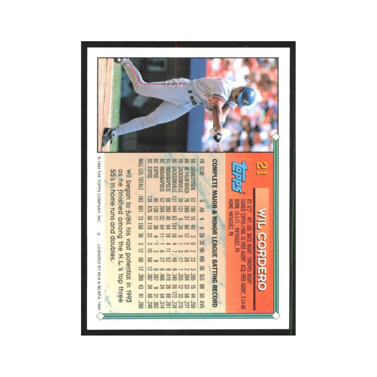 1994 Topps Wil Cordero Montreal Expos #21