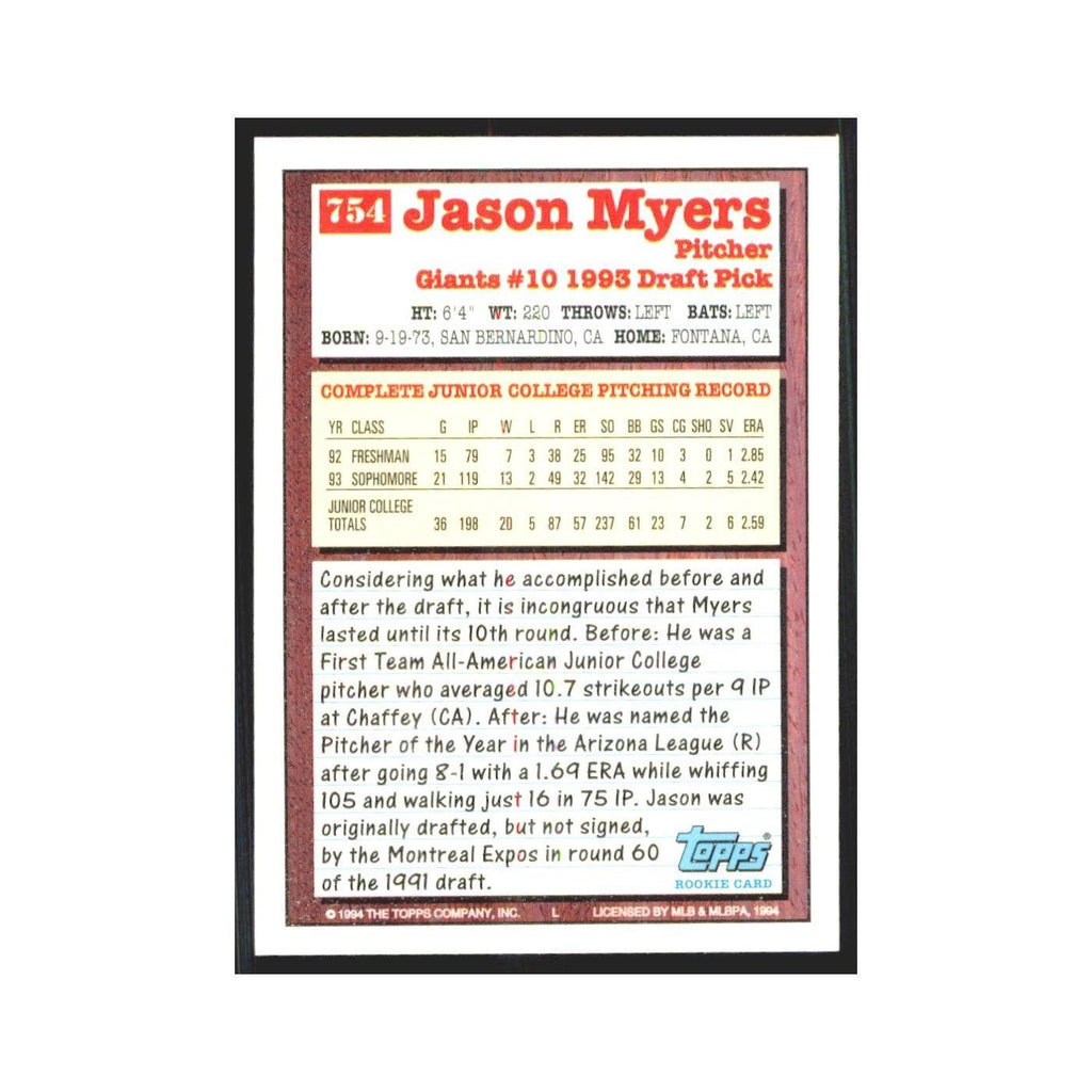 1994 Topps Jason Myers Giants #754