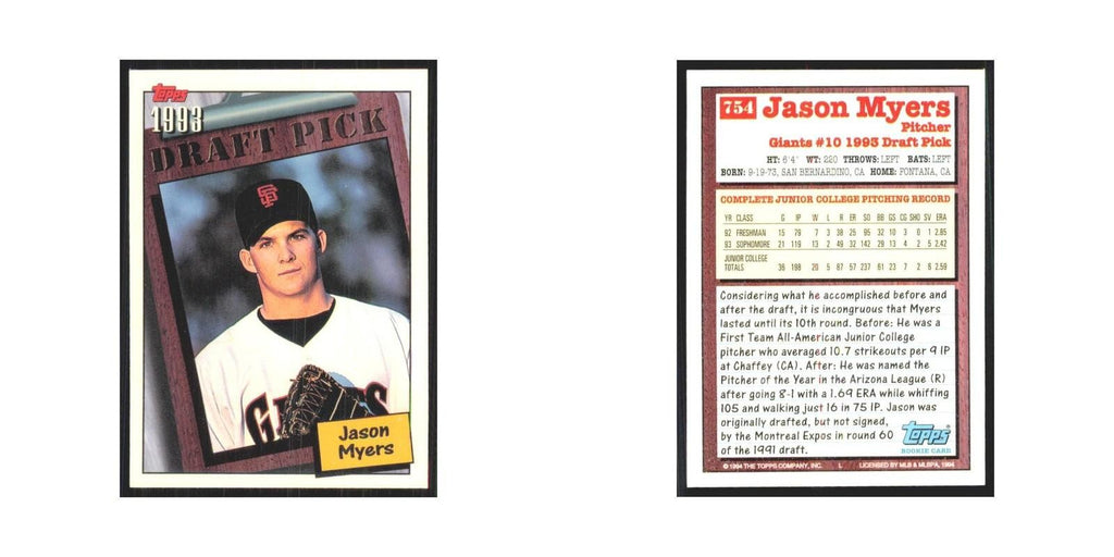 1994 Topps Jason Myers Giants #754