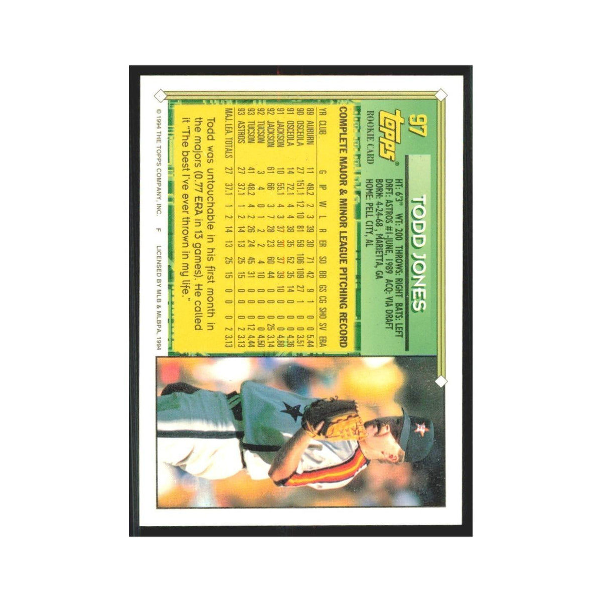 1994 Topps Todd Jones Astros #97