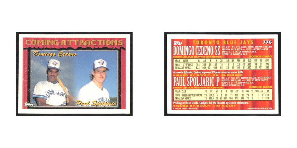 1994 Topps Domingo Cedeno/Paul Spoljaric Blue Jays #776