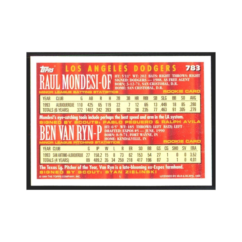 1994 Topps Raul Mondesi/Ben Van Ryn Dodgers #783