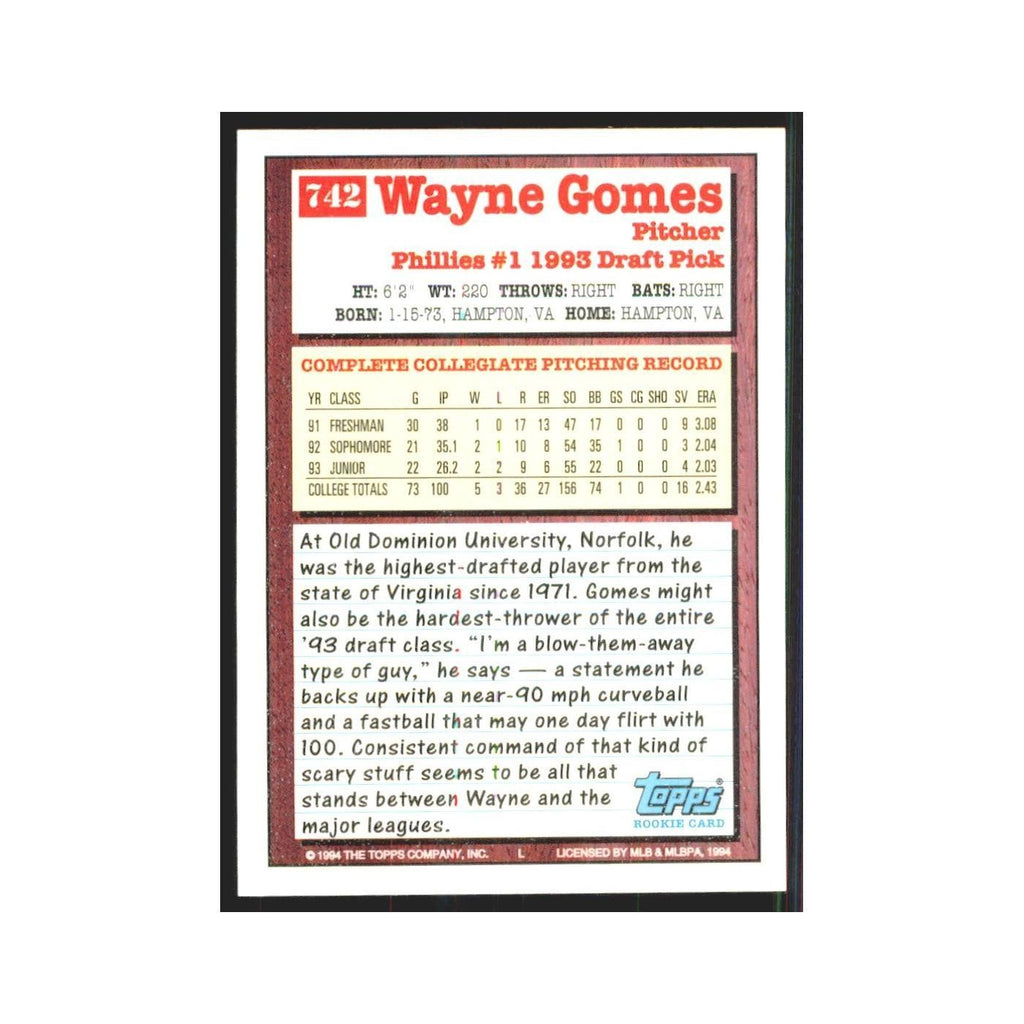 1994 Topps Wayne Gomes Phillies #742