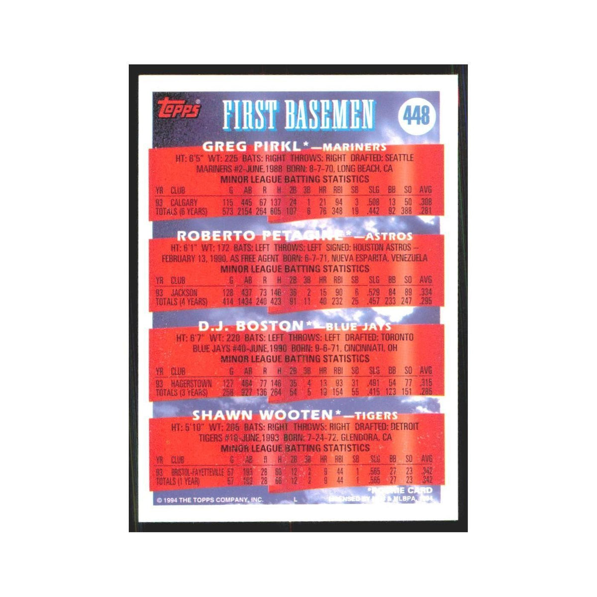 1994 Greg Pirkl/Roberto Petagine/D.J. Boston/Shawn Wooten Seattle Mariners/Houst
