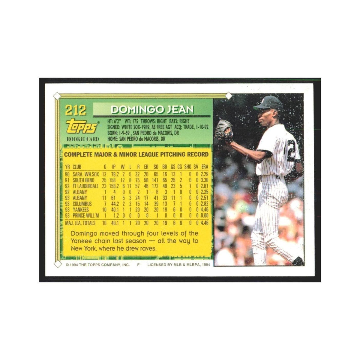 1994 Topps Domingo Jean Yankees #212