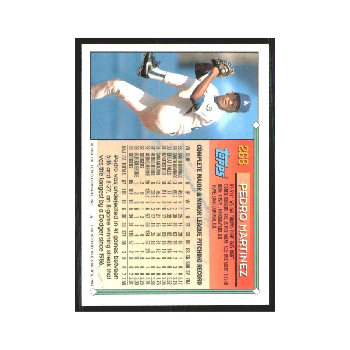 1994 Topps Pedro Martinez Dodgers #268
