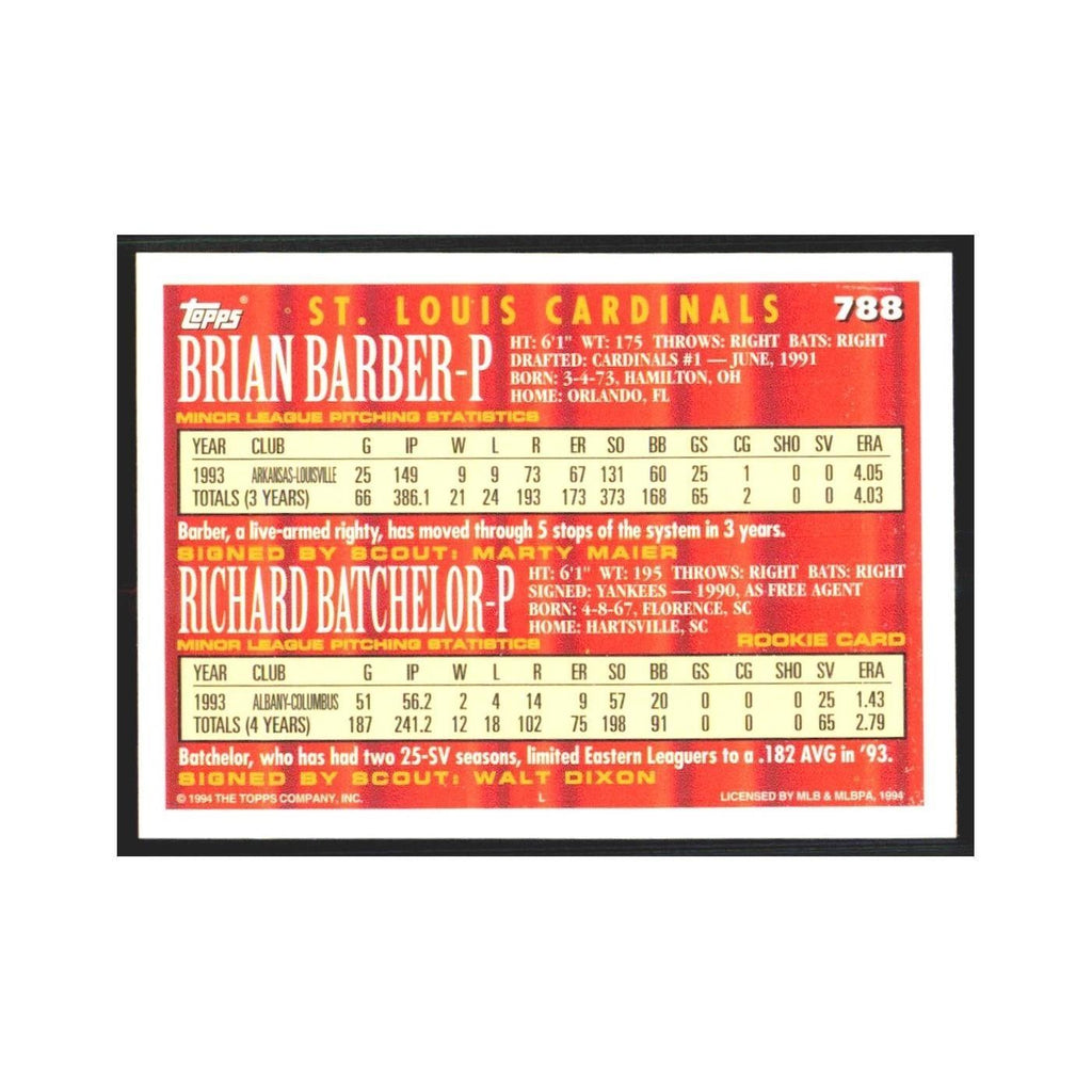 1994 Topps Brian Barber/Rich Batchelor Cardinals #788