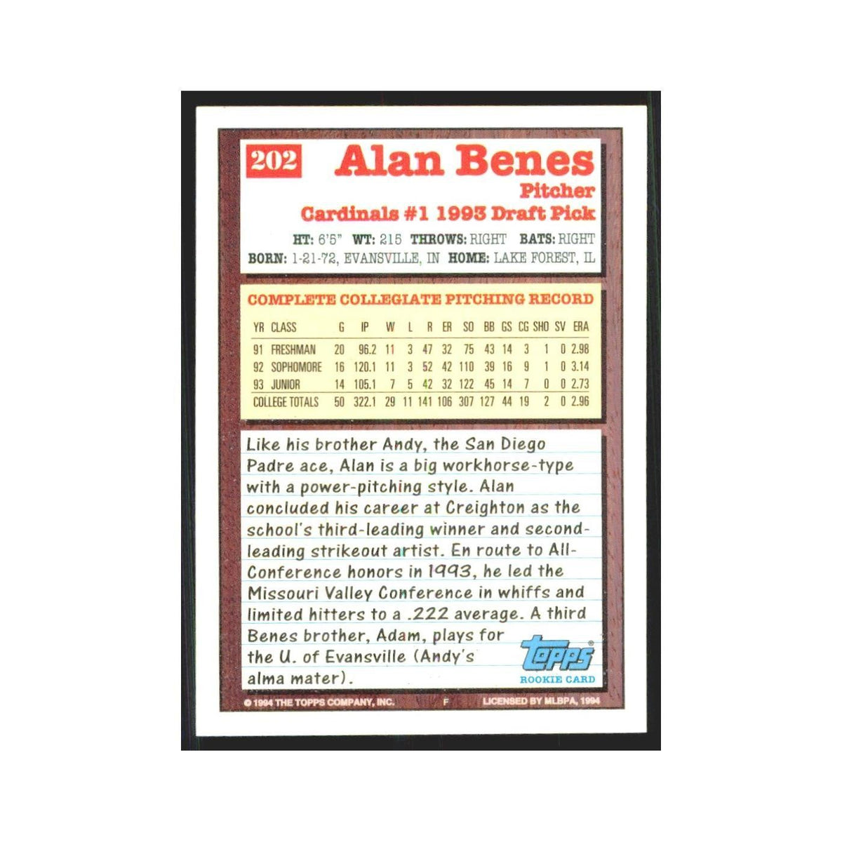 1994 Topps Alan Benes Cardinals #202