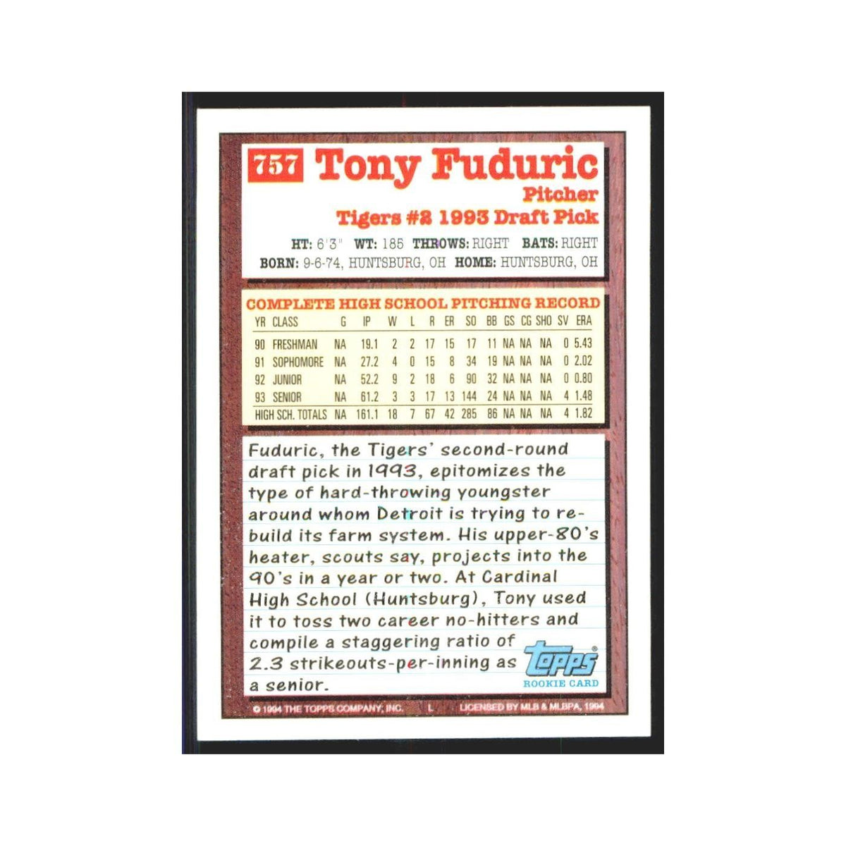 1994 Topps Tony Fuduric Cardinals #757