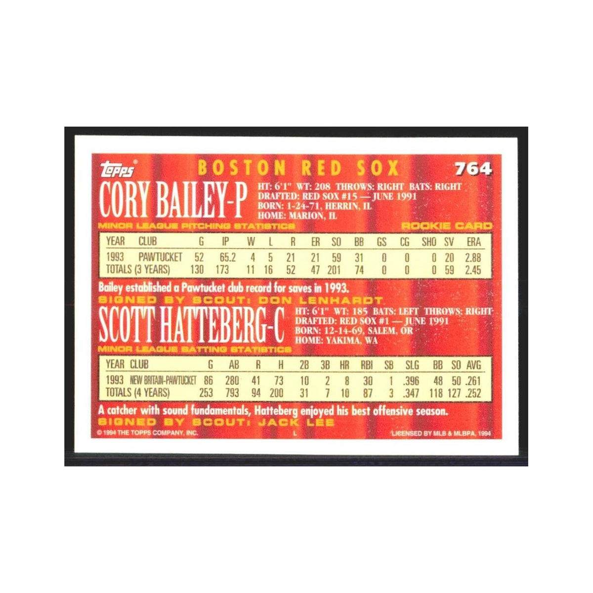 1994 Topps Cory Bailey/Scott Hatteberg Red Sox #764