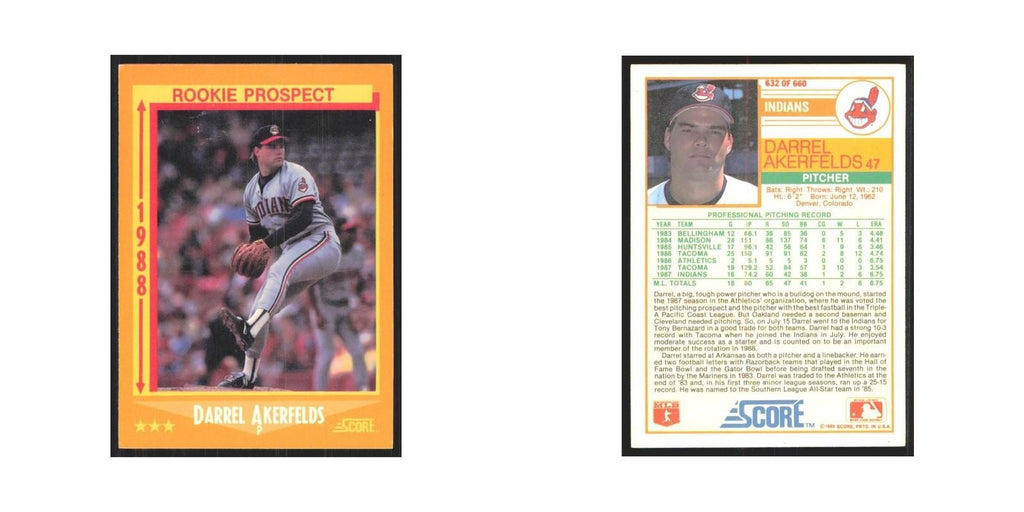 1988 Score Darrel Akerfelds Indians #632
