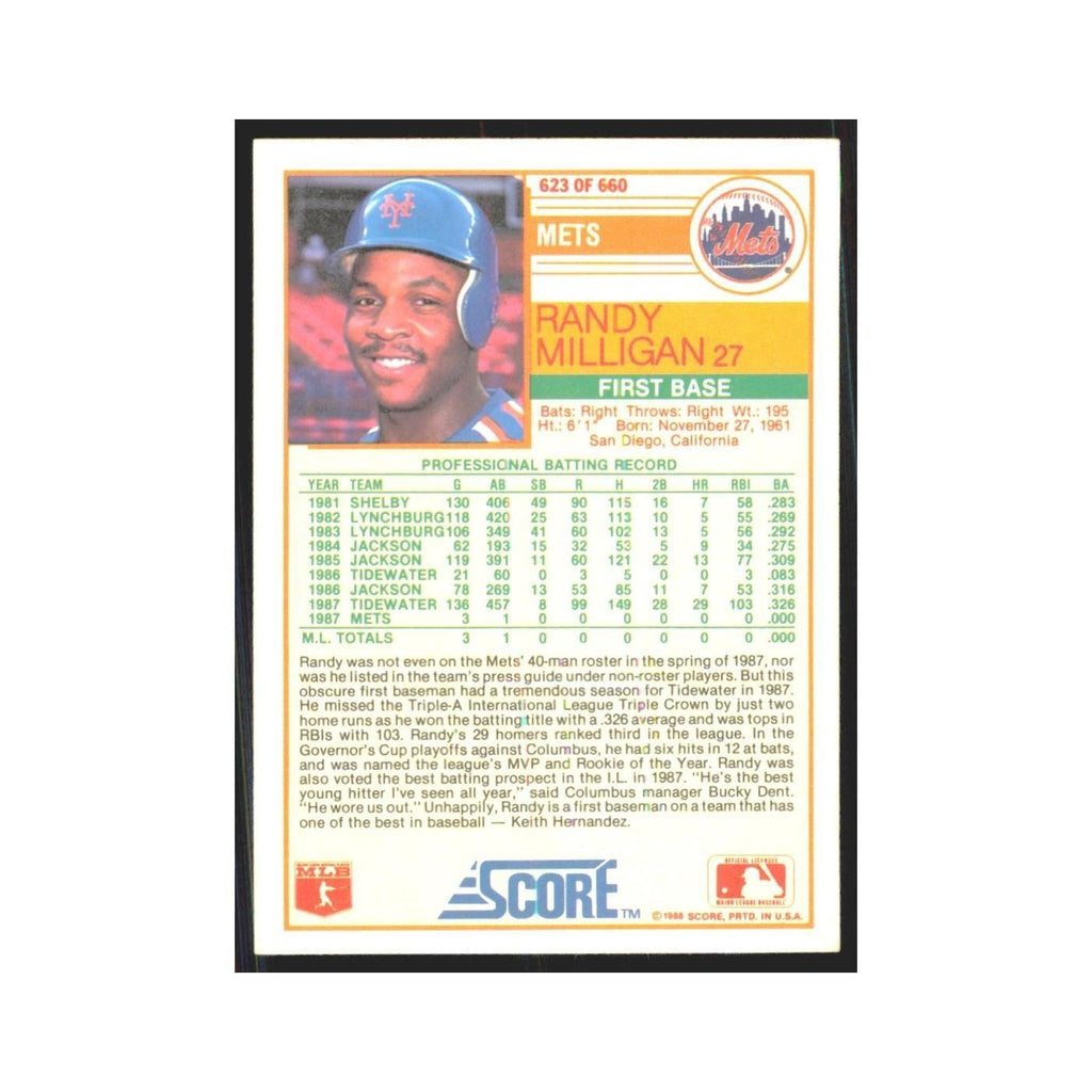 1988 Score Randy Milligan Mets #623