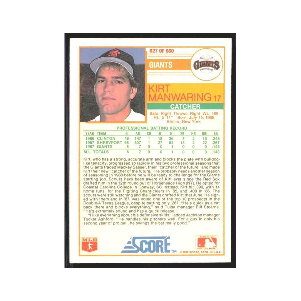 1988 Score Kirt Manwaring Giants #627