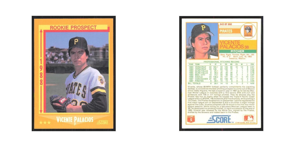 1988 Score Vicente Palacios Pirates #643