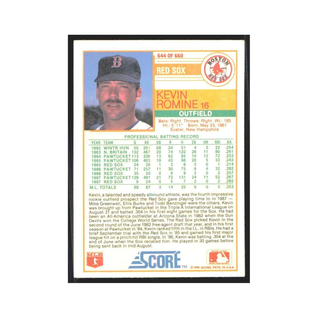 1988 Score Kevin Romine Red Sox #644