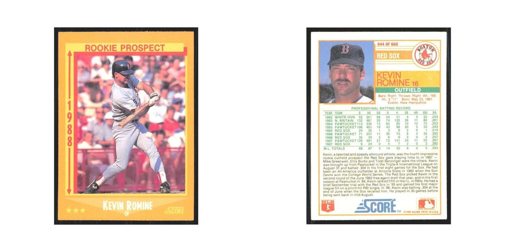 1988 Score Kevin Romine Red Sox #644