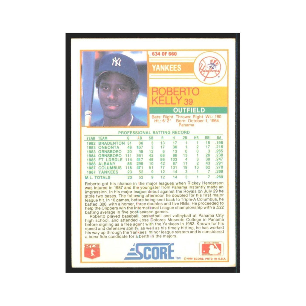 1988 Score Roberto Kelly Yankees #634