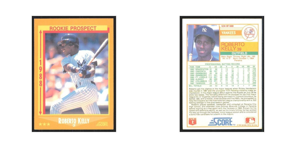 1988 Score Roberto Kelly Yankees #634