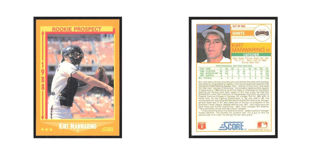1988 Score Kirt Manwaring Giants #627