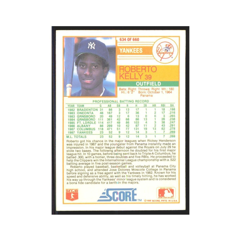 1988 Score Roberto Kelly Yankees #634