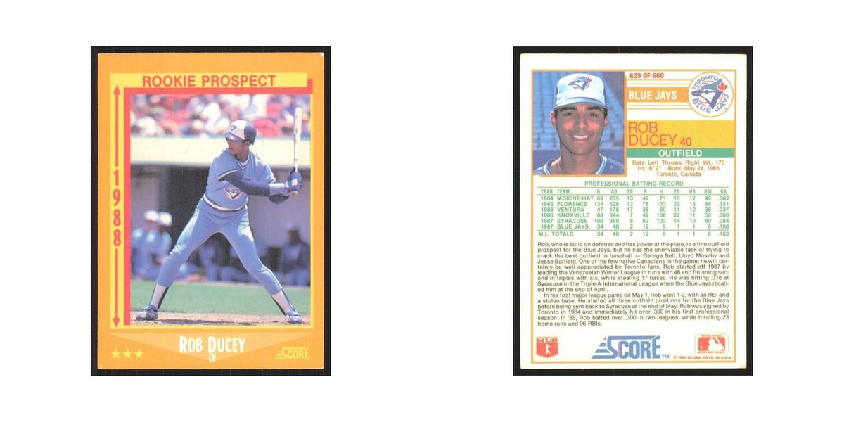1988 Score Rob Ducey Blue Jays #629