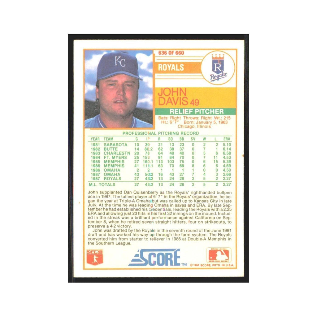 1988 Score John Davis Royals #636