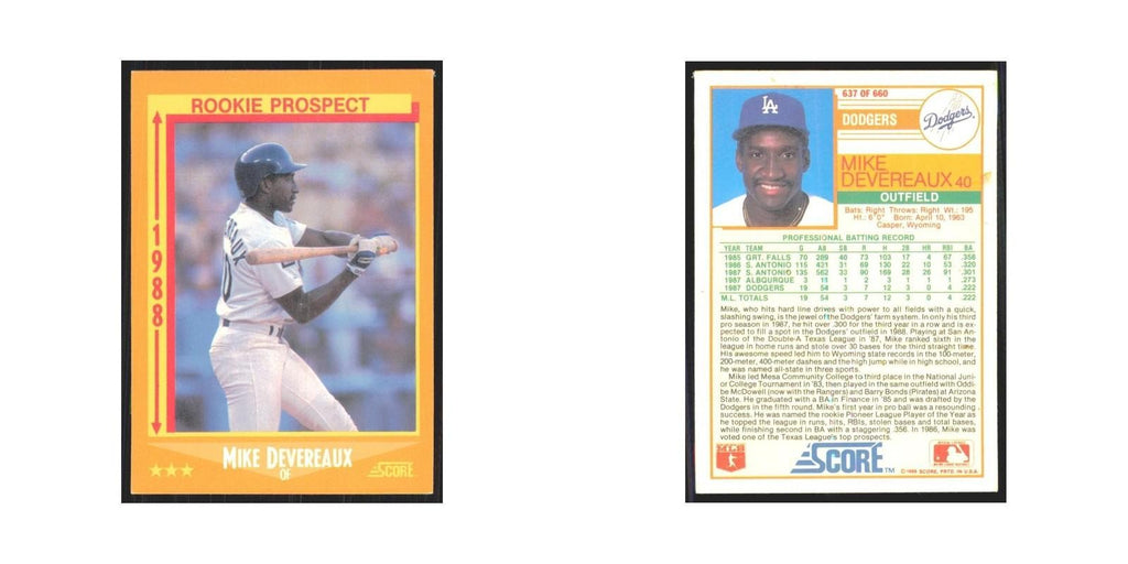 1988 Score Mike Devereaux Dodgers #637