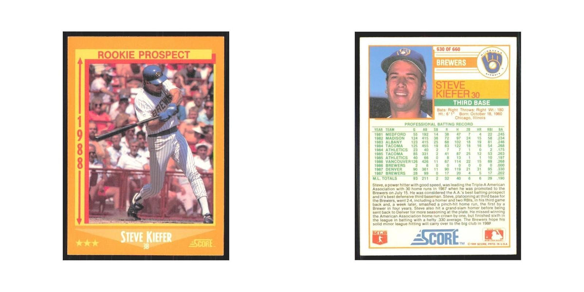 1988 Score Steve Kiefer Brewers #630