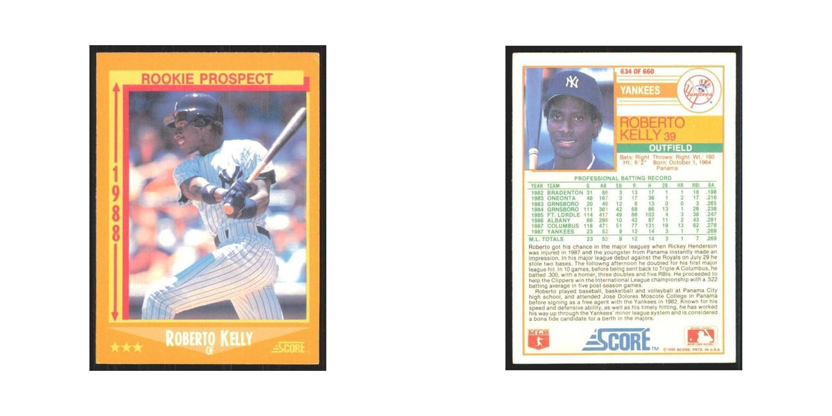 1988 Score Roberto Kelly Yankees #634