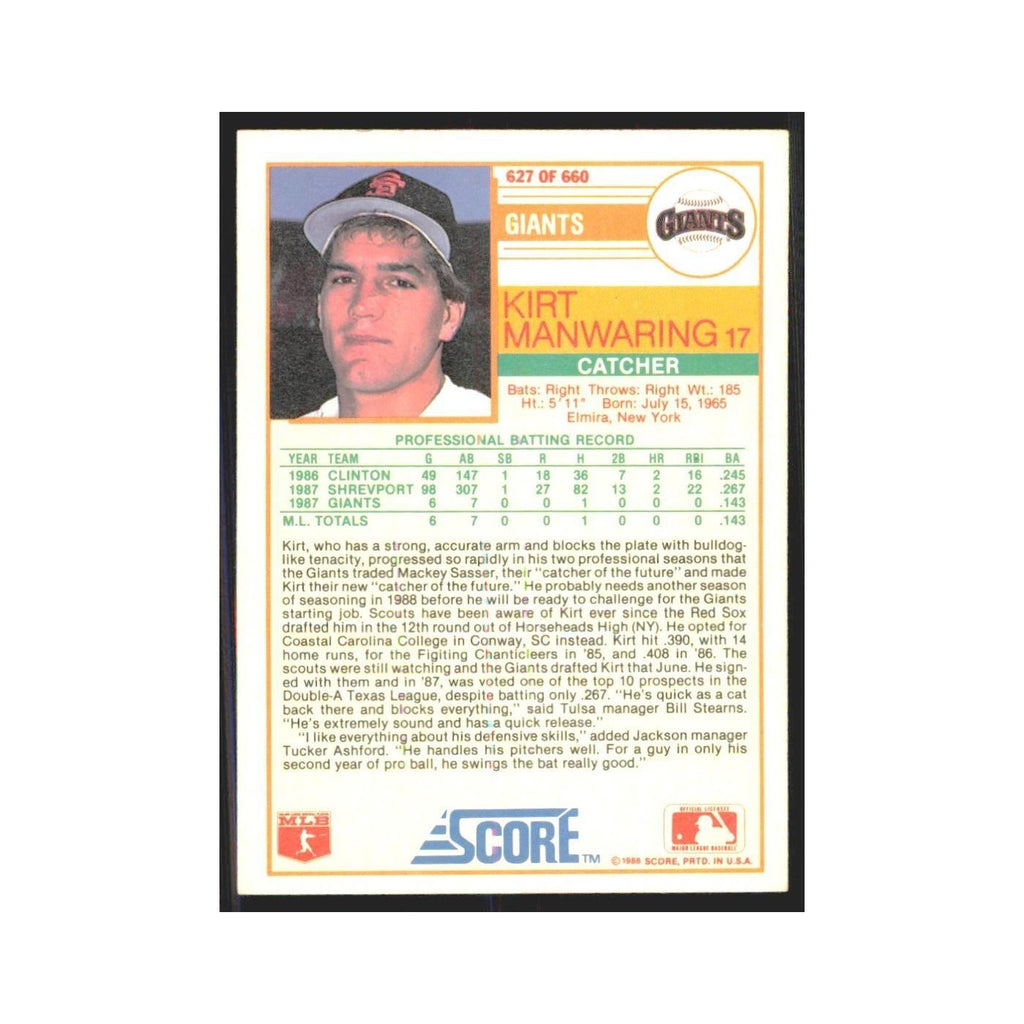 1988 Score Kirt Manwaring Giants #627