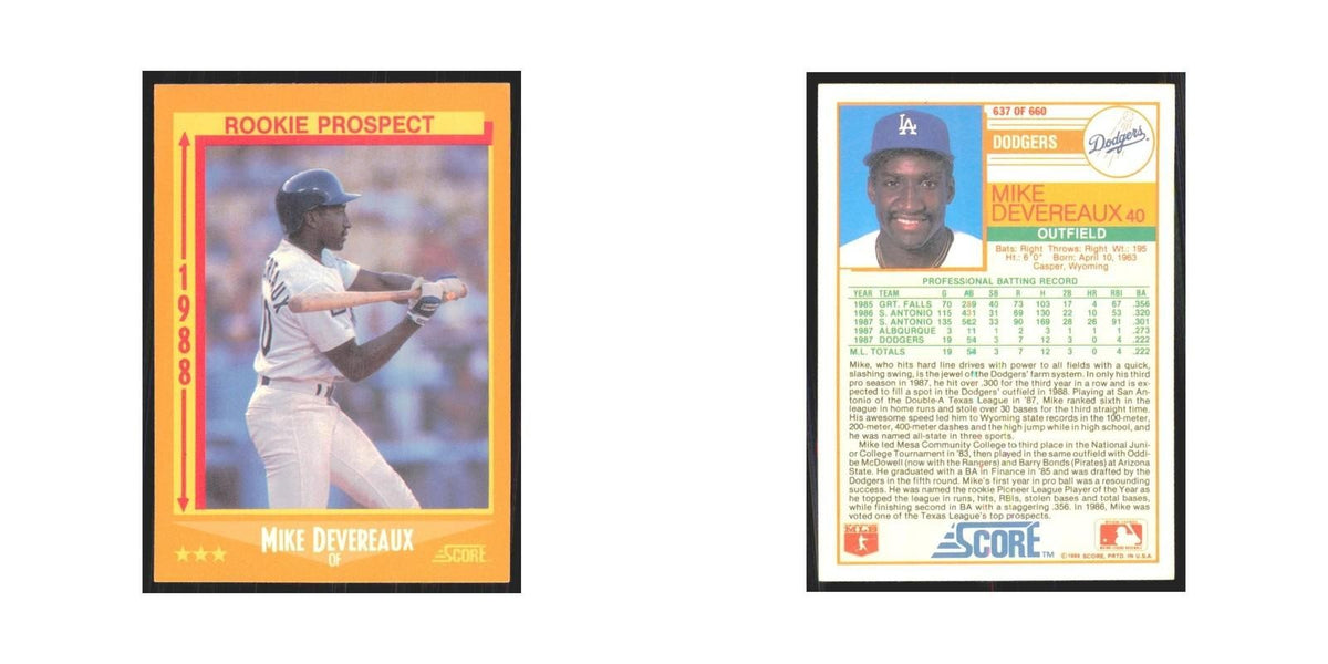 1988 Score Mike Devereaux Dodgers #637