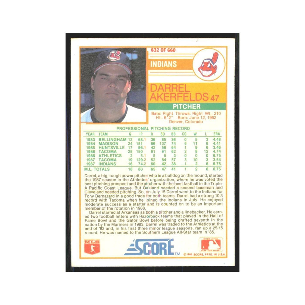 1988 Score Darrel Akerfelds Indians #632