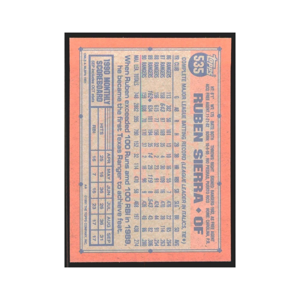 1991 Topps Ruben Sierra Rangers #535