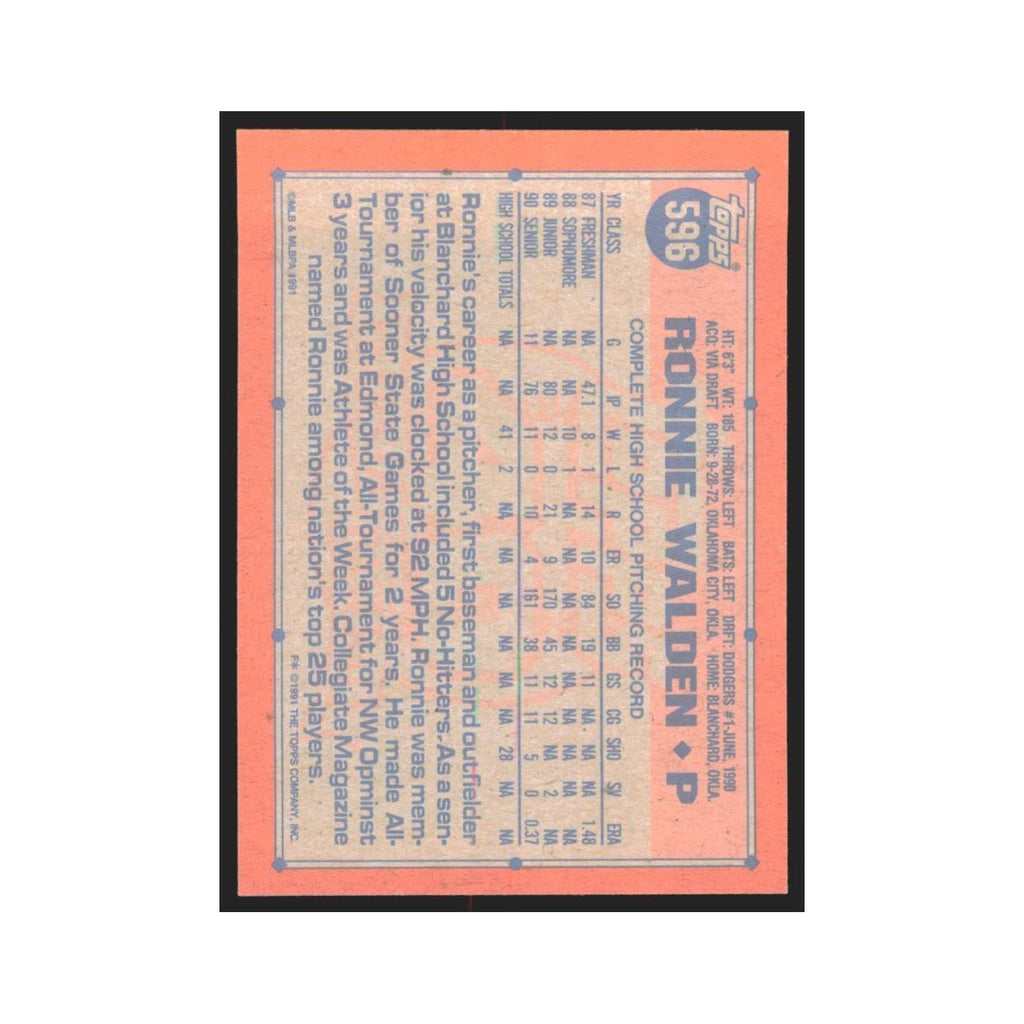 1991 Topps Ronnie Walden Dodgers #596