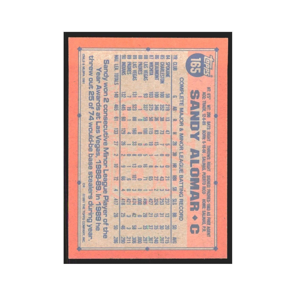 1991 Topps Sandy Alomar Jr. Indians #165