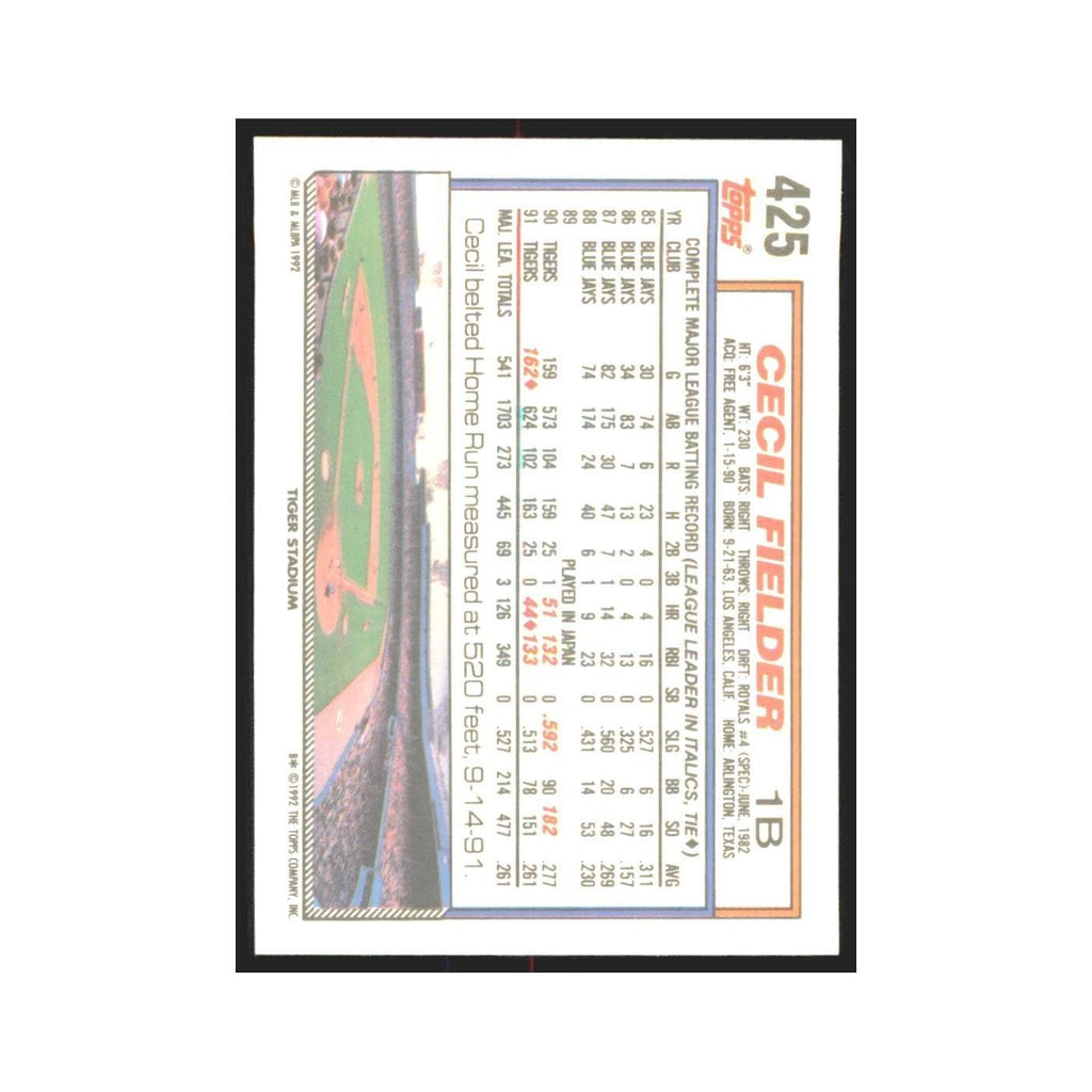 1992 Topps Cecil Fielder Tigers #425