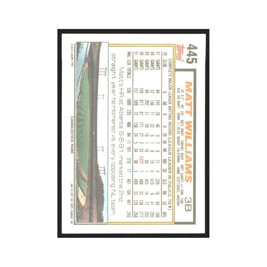 1992 Topps Matt Williams Giants #445