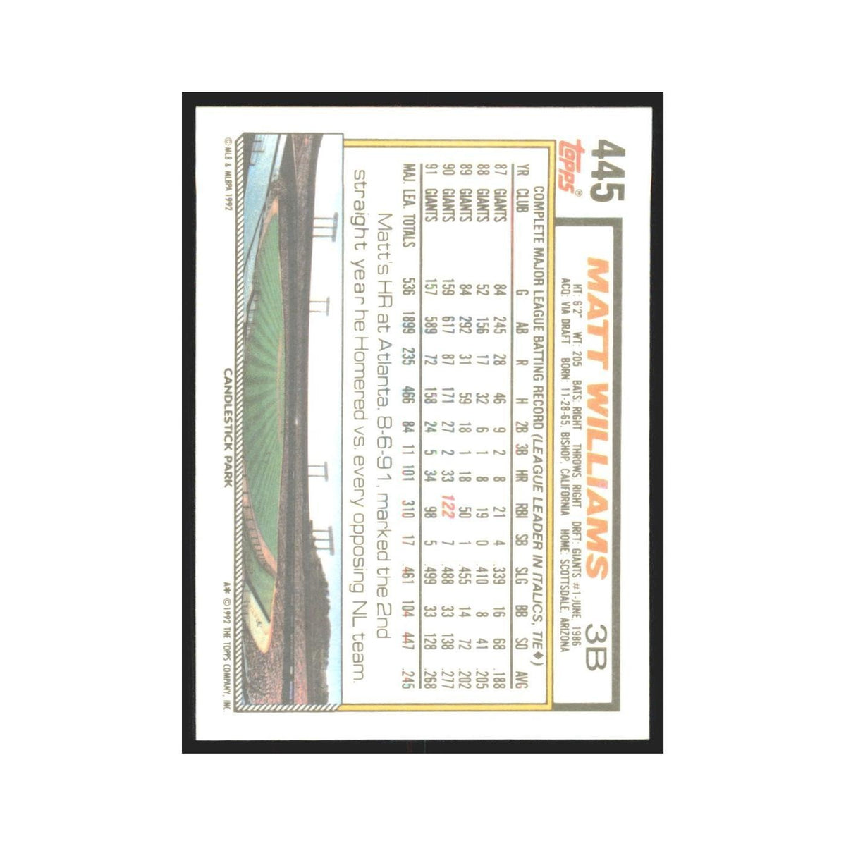 1992 Topps Matt Williams Giants #445