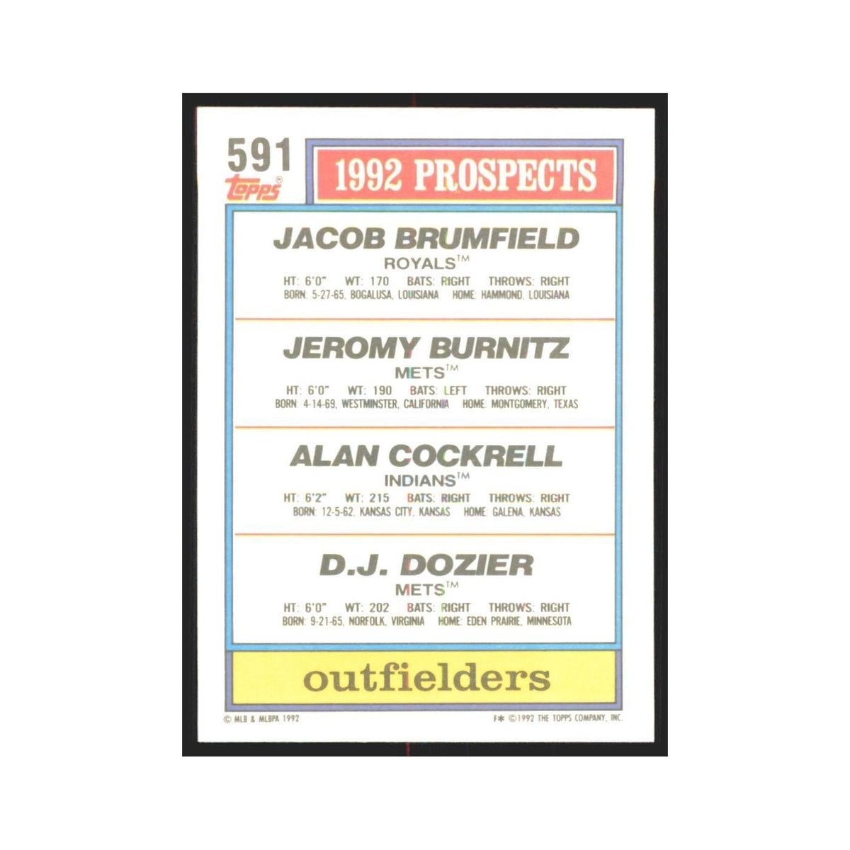 1992 Brumfield/Burnitz/Cockrell/Dozier New York Mets/Kansas City Royals/Clevelan