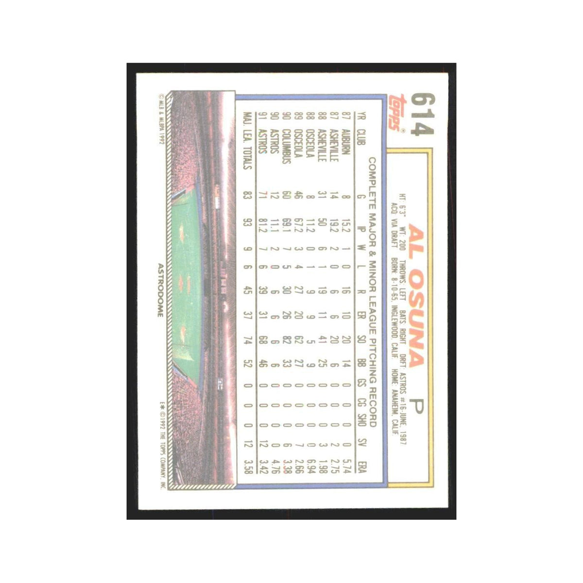 1992 Topps Al Osuna Astros #614