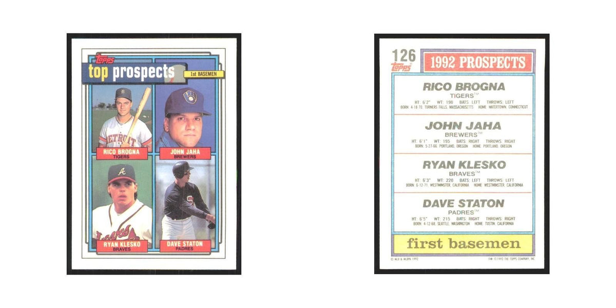 1992 Rico Brogna/John Jaha/Ryan Klesko/Dave Staton Detroit Tigers/Milwaukee Brew