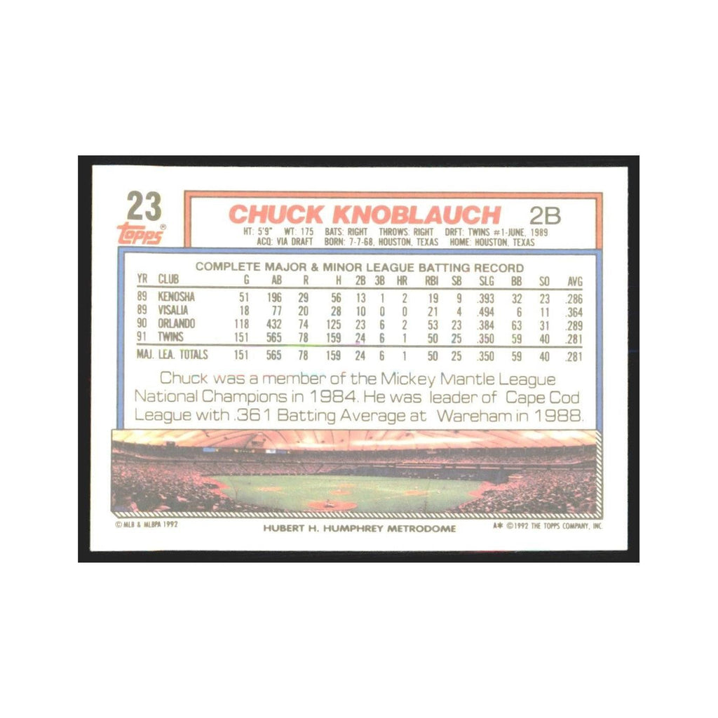1992 Topps Chuck Knoblauch Twins #23
