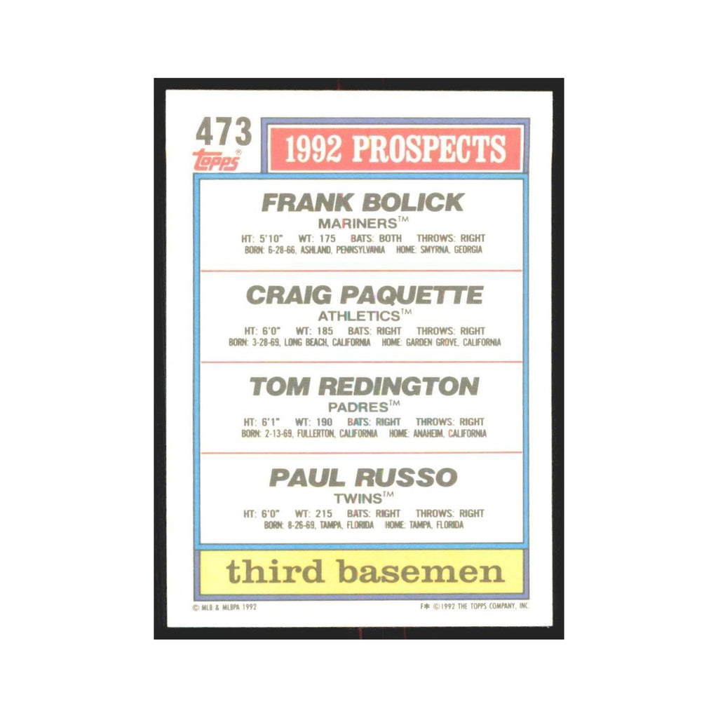 1992 Frank Bolick/Craig Paquette/Tom Redington/Paul Russo Seattle Mariners/Oakla