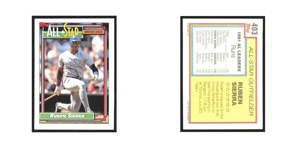 1992 Topps Ruben Sierra Rangers #403