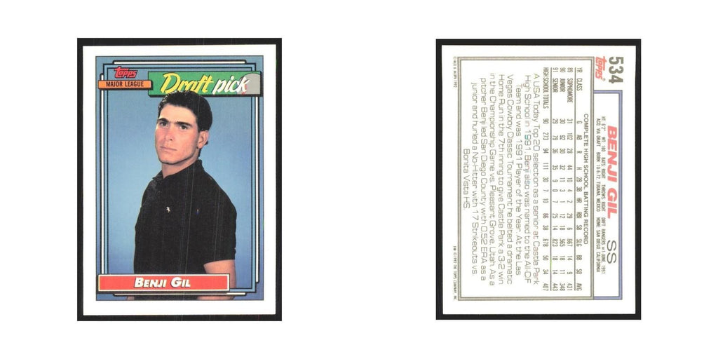 1992 Topps Benji Gil Rangers #534
