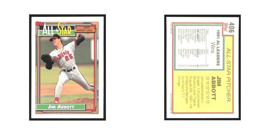 1992 Topps Jim Abbott Angels #406