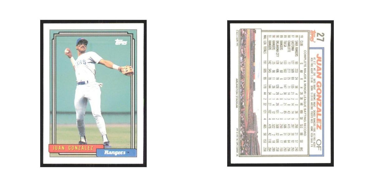 1992 Topps Juan Gonzalez Rangers #27