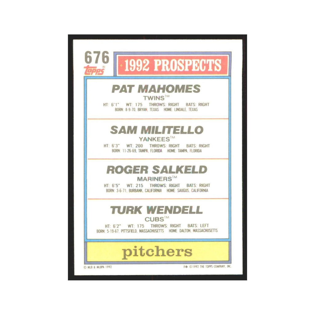 1992 Pat Mahomes/Sam Militello/Roger Salkeld/Turk Wendell Minnesota Twins/New Yo