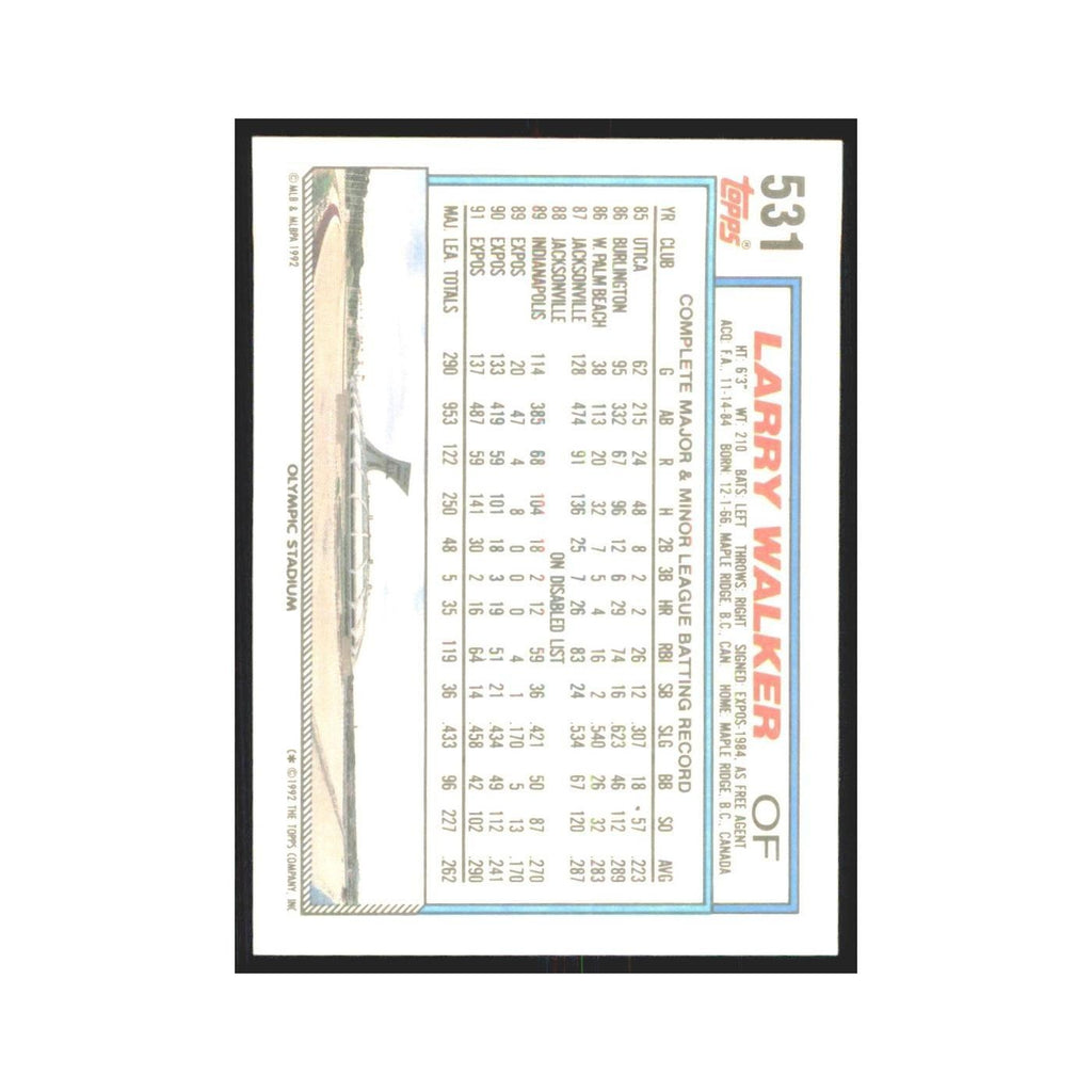 1992 Topps Larry Walker Montreal Expos #531