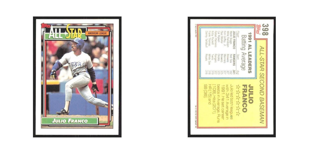1992 Topps Julio Franco Rangers #398